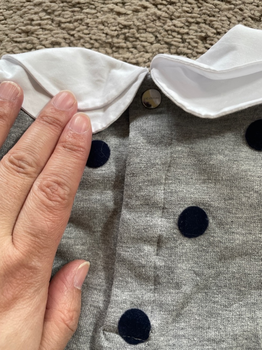 Jacadi new Gray Polka Dot Baby Dress with White Peter Pan Collar baby girl 6M - Picture 6 of 6